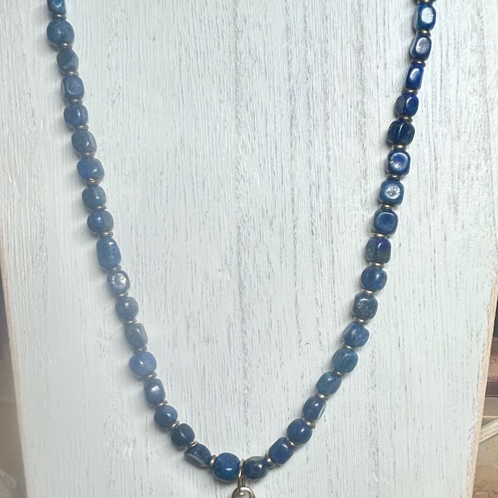 Lapis Blue Beaded Bee Charm Necklace - Boho Statement Jewelry - Picture 4 of 6